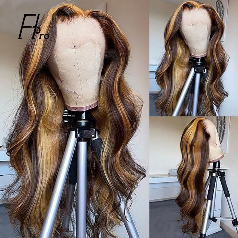 Highlight 13x6 Transparent Lace Front Wig Body Wave Virgin Hair Wigs